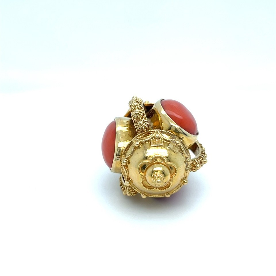 18k Yellow Gold Coral Cabochon Ornate Pendant 14.5g 1-3/4" x 7/8" Item image 4