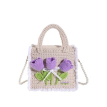 Knitting Bags for Women Handmade Woven Handbags with Chain Ladies Fashion Solid  - £80.45 GBP