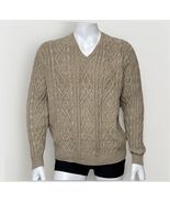 Tasso Elba Cable Knit Sweater Mens L Wheat 100% Cotton V Neck Heavy Pull... - €20,59 EUR