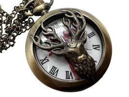 Nature&#39;s Embrace: Fantasy Medal Quartz Pocket Watch with Stag Design - $32.51 CAD