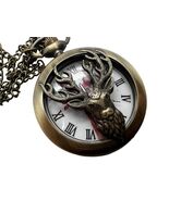 Nature&#39;s Embrace: Fantasy Medal Quartz Pocket Watch with Stag Design - $23.17