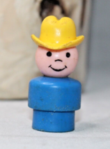Fisher-Price Little People Blue Wood Body/Plastic Head Cowboy Yellow Hat - $2.85