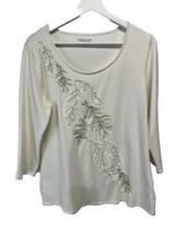 Coldwater Creek  Soft Cotton Ivory Blouse Top Beaded Detail M 10-12 - £15.54 GBP