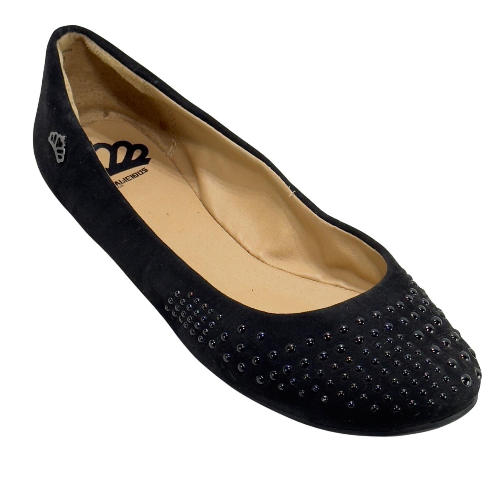 Black Suede Ballet Flats With Rhinestone Studded Upper By Fergie - £10.82 GBP