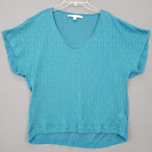 Lauren Conrad Women Shirt Size M Blue Dark Teal Classic Scoop Neck Short Sleeves - £7.79 GBP