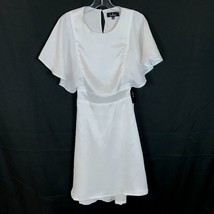 NWT Womens Size Medium Lulu&#39;s White Swiss Dot Flutter Sleeve Satin Dress - £24.65 GBP