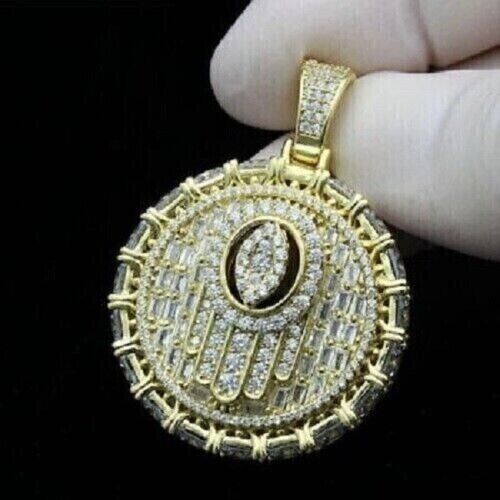2.50Ct Round Cut Moissanite Men's Evil Eye Hamsa Pendant 14K Yellow Gold Plated Item image 3