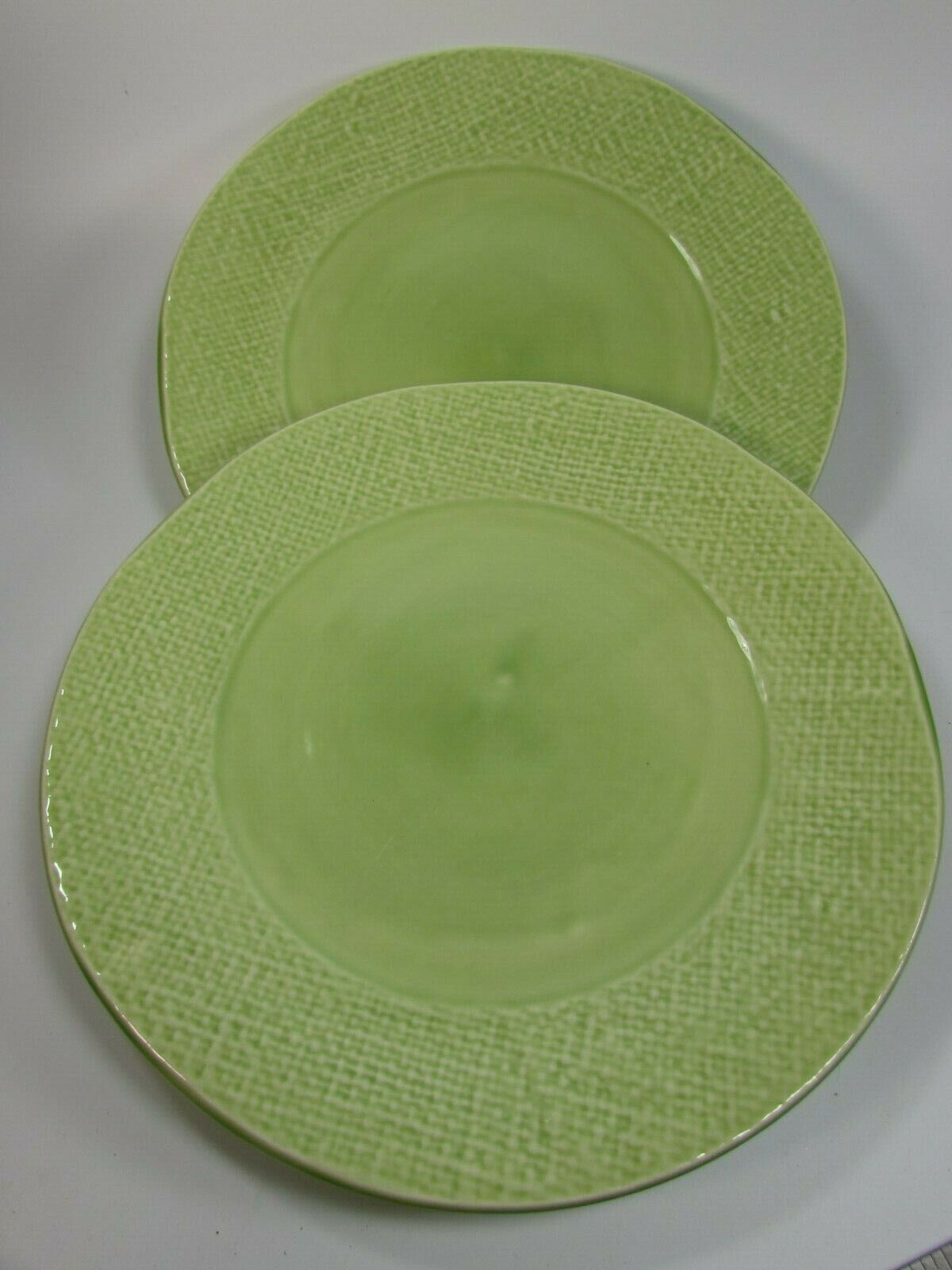 2 Ballard Designs Dinner Plate Pale Green Woven Weave 28872 Plates - $59.39