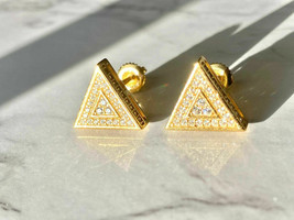 1.50Ct Round CZ Diamond Trillion Push Back Stud Earrings 14K Yellow Gold Finish - £121.25 GBP