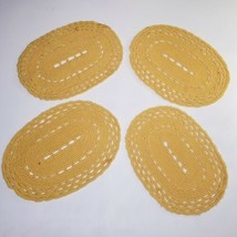 Vintage Knitted Placemats Yellow Crochet Placemats 15&quot; x 11&quot; Set of 4 - £11.85 GBP