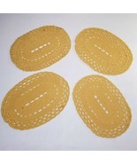 Vintage Knitted Placemats Yellow Crochet Placemats 15&quot; x 11&quot; Set of 4 - £11.79 GBP