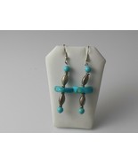 Turquoise &amp; Silver-tone Long Dangling Hook Earrings 2 3/4&quot; Long - $24.70 CAD
