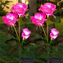Solar Lights Outdoor For Garden Yard Decor, 2 Pack Pink Rose Flower Led Lights,  - £32.07 GBP