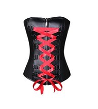Black Faux Leather Red Satin Steampunk Costume Plus Size Overbust Lace Corset - £58.33 GBP