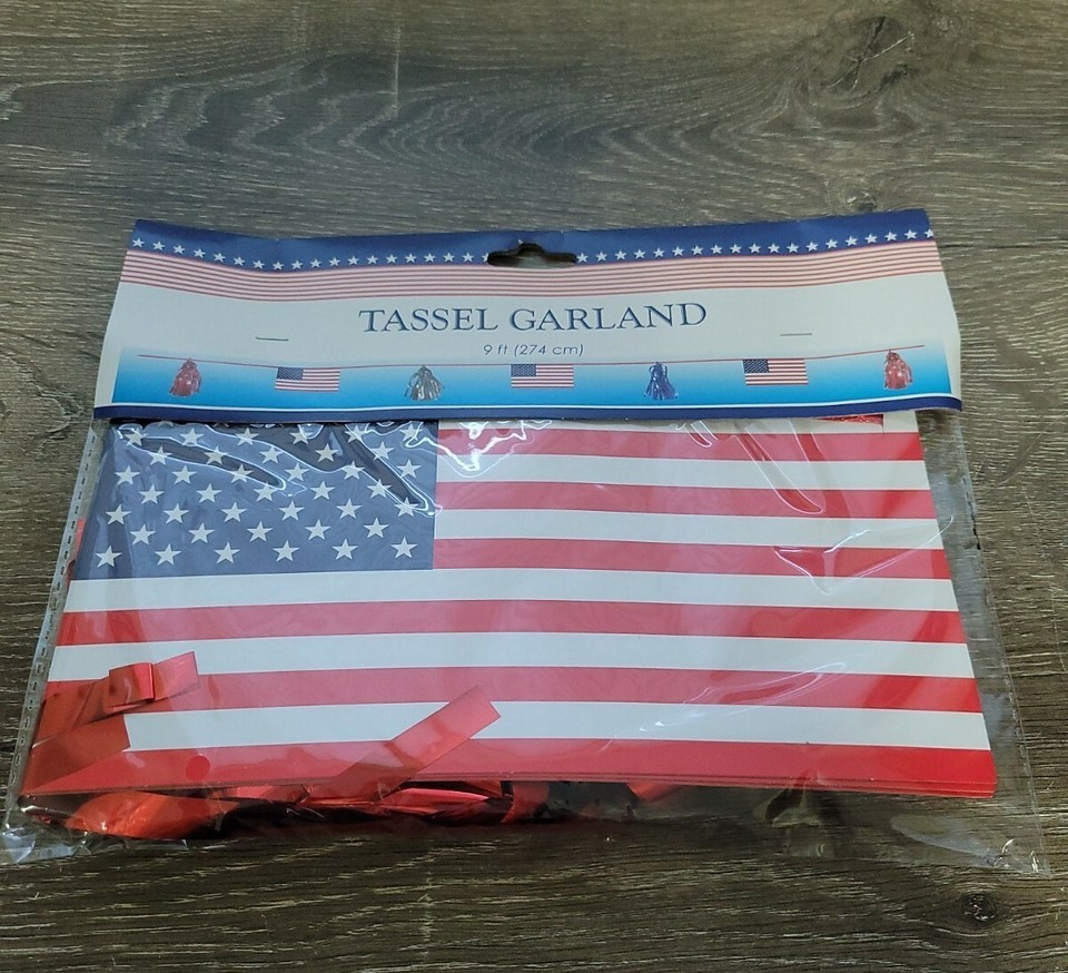 Fourth of July Patriotic Decorations Flag and Tassel - Red White Blue 9ft. - $9.85