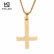 Tri-color Cross Pendant Necklace For Men Stainless Steel  Gold Black 72cm Long C - £15.75 GBP