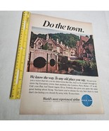 Pan Am Do the Town Vintage Print Ad 1967 Wiltshire, Castle Combe England - £6.37 GBP