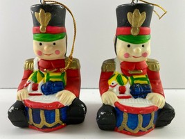 Vintage Lot 2 Ceramic Toy Soldiers Sitting Drums Toys Christmas Ornaments - £19.54 GBP