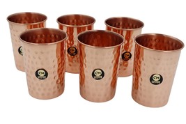 Set of 6 Stylish Pure Copper Glass Tumbler, Drinkware, with Many ayurvedic Healt - £47.47 GBP