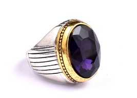 925 Sterling Silver Oval Amethyst Gemstone Vintage Design Unisex Ring For Women - £50.18 GBP