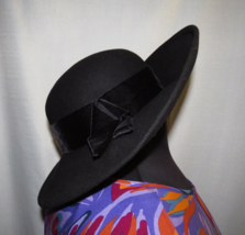Vintage Next Originals Wool Hat, Velvet Bow, Wide Brim, Made In U.K. - £58.63 GBP