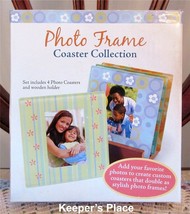 4 Photo Frame Glass Coaster Collection With Easel Back And Wood Holder - £12.49 GBP