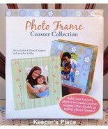 4 Photo Frame Glass Coaster Collection With Easel Back And Wood Holder - £12.58 GBP