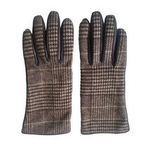 Womens Brown Plaid Houndstooth Leather Gloves Merona Fashion Lined Small Driving - £9.82 GBP