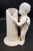 Chalkware Bisque Angel Cherub Boy Holiday Pole Vase Cream Mid Century 9 ... - $29.69