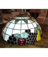 Vintage 16&quot; Fruit Motif Tiffany Style Stained Glass Hanging Ceiling Pend... - $274.38 CAD