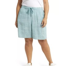 New Eileen Fisher Puckered Check Linen Bermuda Shorts $148 PLUS 2X Green... - $52.20