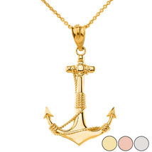 10K Solid Gold Classic Nautical Anchor Rope Pendant Necklace Yellow, Rose, White - £104.47 GBP+