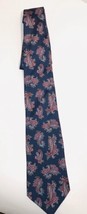 OLIVER HUNT- Necktie- Navy Blue Background Red Designs On Top - £10.15 GBP