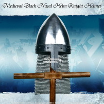 Medieval Norman Nasal Spangehelm Crusader Knight Steel Helmet with Chain Mail - £53.00 GBP