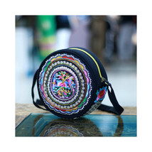 Embroidered Circle Bags Round Shoulder Bag Bright Multi Color Floral bag... - $19.34