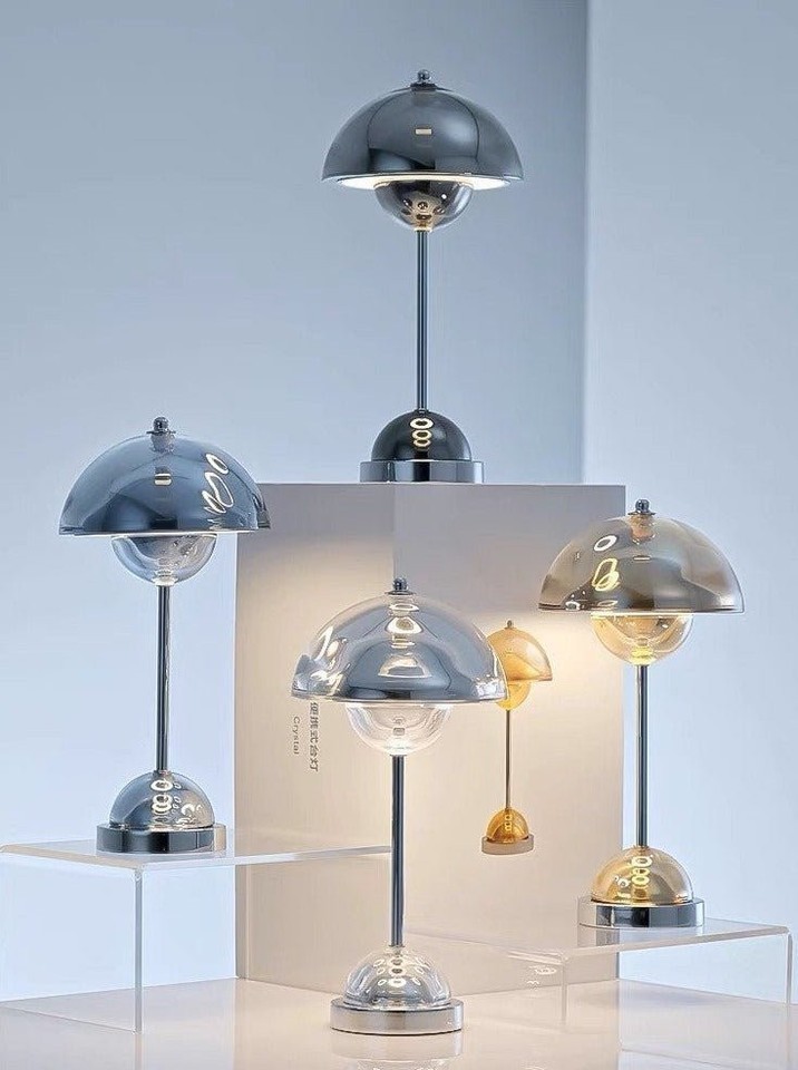 Sleek Chrome Dimmable Nordic Flowerpot Table Lamp - Portable Bedside Lig... - $145.57