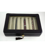 Genuine Leather 8 Pen Case with Glass Top and Locking Clasp Brown - $70.15