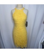 Lulus Yellow Lace Halter Mini Dress Size S Floral Crochet Bodycon NWT - $48.00