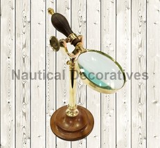 Vintage Brass Adjustable Magnifying Glass Desk Stand 4&quot; Magnifier Table Top - £49.96 GBP