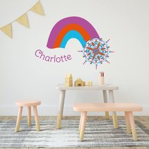 Personalized Boho Rainbow Wall Stickers with Colorful Floral Elements - ... - £77.32 GBP