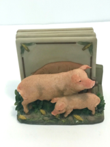 Coaster Set 3D Pig, Stand with 4 Coasters, Hand Painted Resin, A. Riches... - $24.74