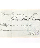 1912 Kineo Trust Company Bank Check E.A. Sampson Dover Maine Signed 1082... - $19.99