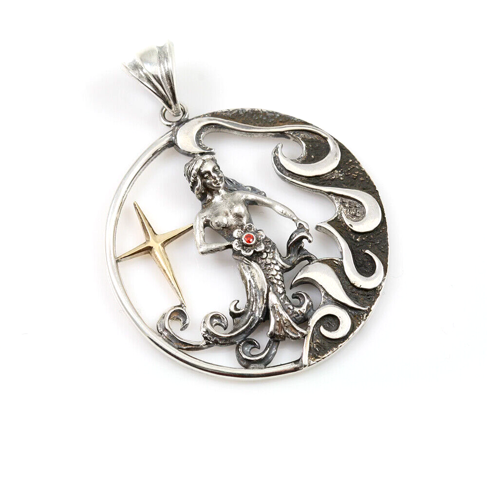 Virgo Zodiac Sign Sterling Silver Pendants Charm with Golden Star - $156.42