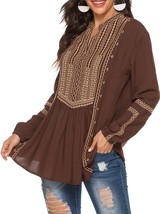 Boho Embroidered Summer Women Long Sleeve T-Shirt Ethnic Style Print Casual Loos - £100.32 GBP