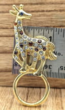 Vtg Giraffe Magnetic Brooch Eyeglass Holder Gold Tone With Crystals - £11.38 GBP