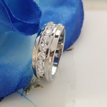 2Ct Round Cut Cz Diamond Channel Set Wedding Ring in 14K White Gold Over Size 10 - £49.73 GBP