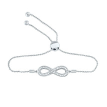 Sterling Silver Womens Round Diamond Infinity Bolo Adjustable Bracelet 1/4 Cttw - £181.57 GBP
