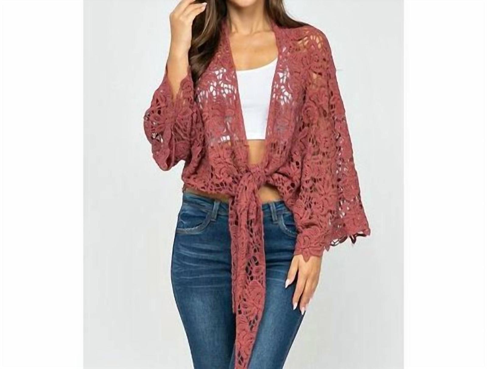 Mimi Wholesale Floral Crochet Front Tie Up Kimono Size One Size - $31.68