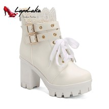 Lace Decor Ankle Buckle Boots For Women  Hot Fashion Korean Style Sweet Ankle Bo - £58.19 GBP