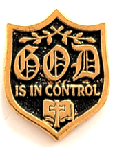 God Is In Control Christian Faith Shield Black Gold Enamel Pin Religious... - $12.99